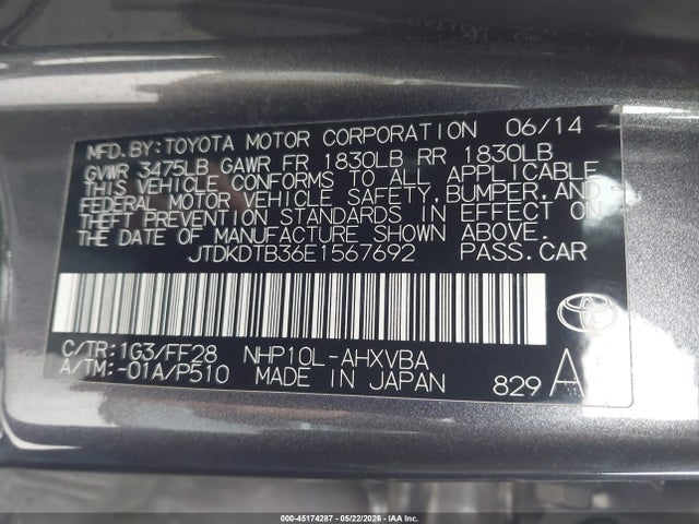 JTDKDTB36E1567692 Toyota Prius C Two