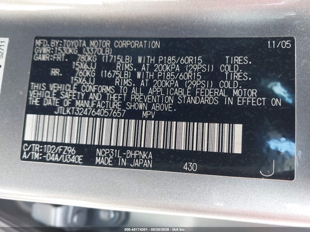 45174301 :رقم المزاد ، JTLKT324764057657 vin ، 2006 Scion Xb مزاد بيع