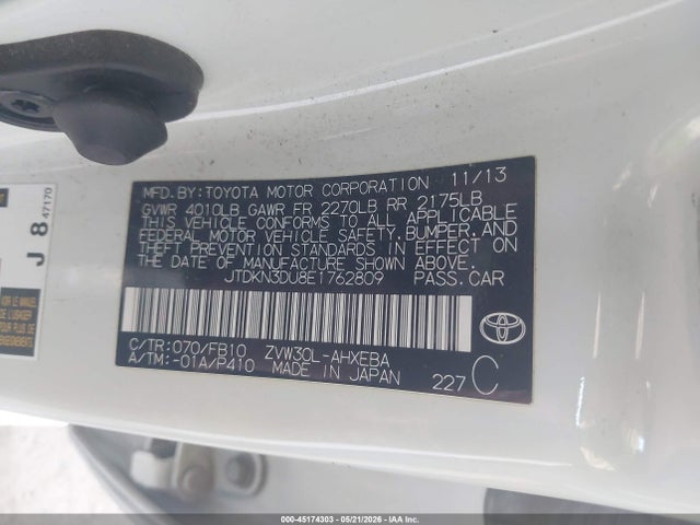 Продажа на аукционе авто 2014 Toyota Prius Two, vin: JTDKN3DU8E1762809, номер лота: 45174303