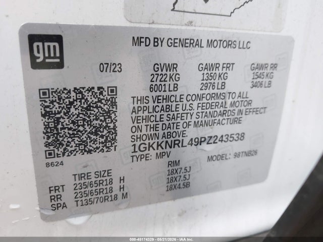 2023 Gmc Acadia Awd Sle მანქანა იყიდება აუქციონზე, vin: 1GKKNRL49PZ243538, აუქციონის ნომერი: 45174329
