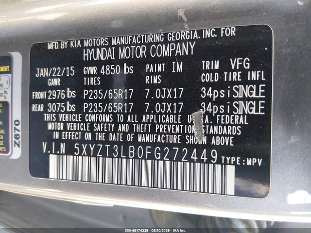 5XYZT3LB0FG272449 Hyundai Santa Fe Sport 2.4l