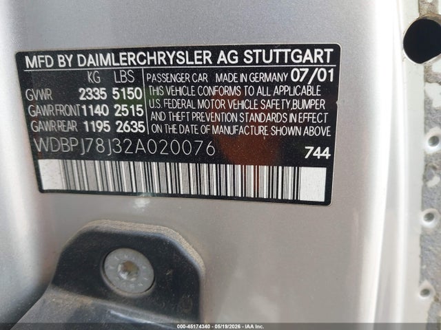 Продажа на аукционе авто 2002 Mercedes-benz Cl 600, vin: WDBPJ78J32A020076, номер лота: 45174340