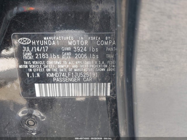 Продажа на аукционе авто 2018 Hyundai Elantra Se, vin: KMHD74LF1JU525191, номер лота: 45174353