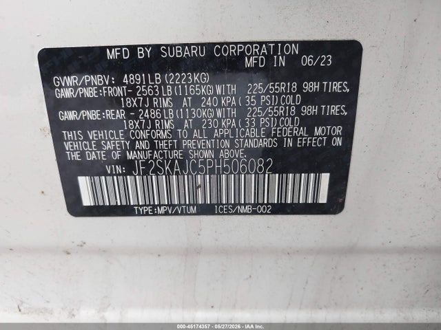 Продажа на аукционе авто 2023 Subaru Forester Sport, vin: JF2SKAJC5PH506082, номер лота: 45174357