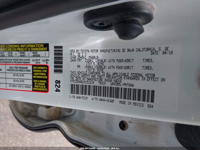 Aukcja sprzedaży 2018 Toyota Tacoma Trd Sport, vin: 3TMCZ5AN0JM151218, numer aukcji: 45174369