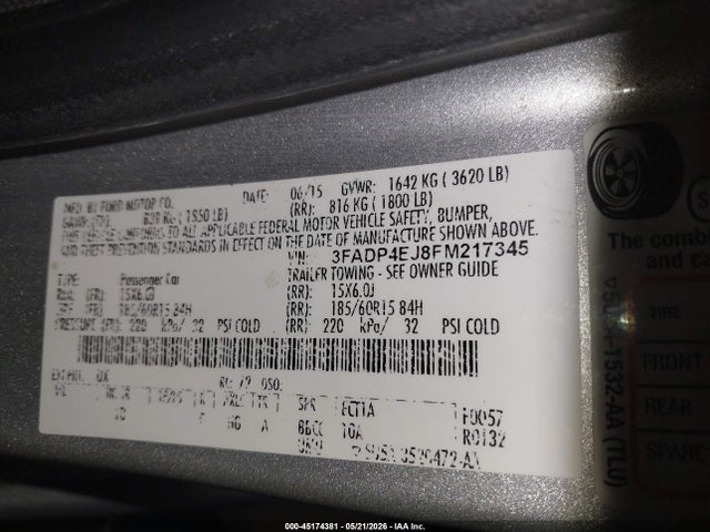 Aukcja sprzedaży 2015 Ford Fiesta Se, vin: 3FADP4EJ8FM217345, numer aukcji: 45174381