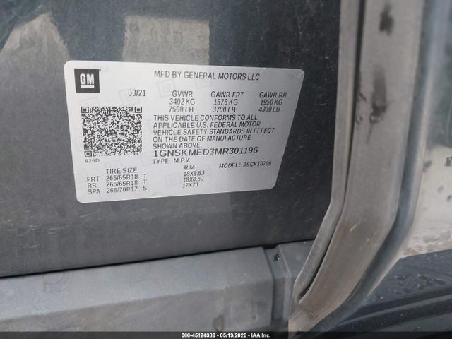 Продаж на аукціоні авто 2021 Chevrolet Tahoe 4wd Ls, vin: 1GNSKMED3MR301196, номер лоту: 45174389