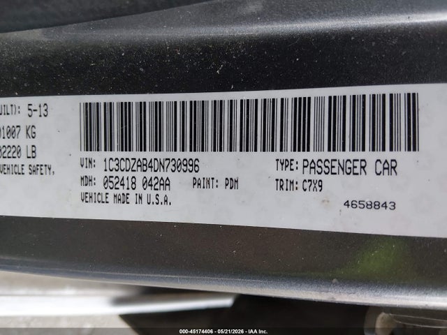 Aukcja sprzedaży 2013 Dodge Avenger Se, vin: 1C3CDZAB4DN730996, numer aukcji: 45174406