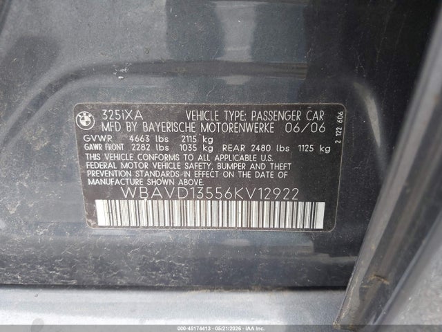 Продажа на аукционе авто 2006 Bmw 325xi, vin: WBAVD13556KV12922, номер лота: 45174413