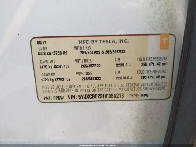 Tesla Model X 100d/75d/90d 2017 5YJXCBE22HF055218 Image 9