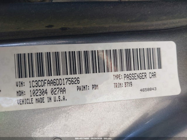 2013 Dodge Dart Se მანქანა იყიდება აუქციონზე, vin: 1C3CDFAA6DD175626, აუქციონის ნომერი: 45174450
