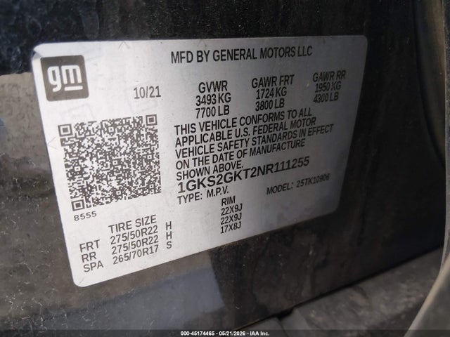 Auction sale of the 2022 Gmc Yukon Xl 4wd Slt, vin: 1GKS2GKT2NR111255, lot number: 45174465