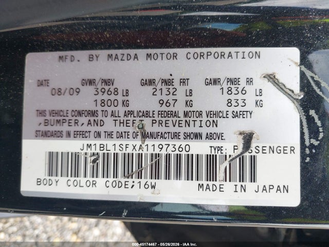 45174467 :رقم المزاد ، JM1BL1SFXA1197360 vin ، 2010 Mazda Mazda3 I Touring مزاد بيع