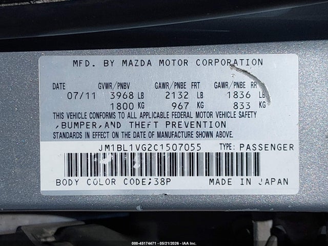 Продажа на аукционе авто 2012 Mazda Mazda3 I Touring, vin: JM1BL1VG2C1507055, номер лота: 45174471