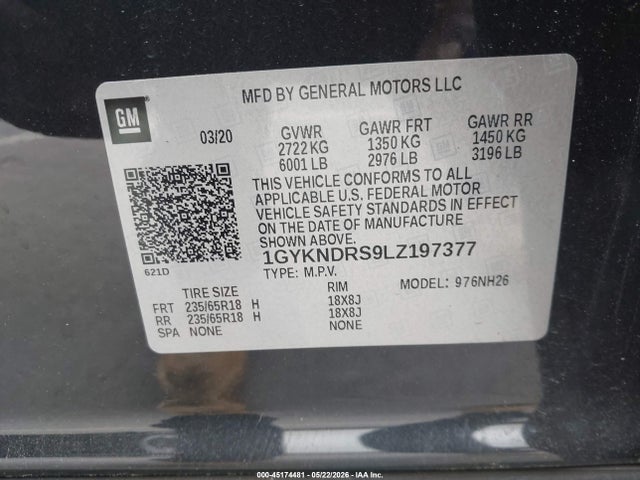 2020 Cadillac Xt5 Awd Premium Luxury მანქანა იყიდება აუქციონზე, vin: 1GYKNDRS9LZ197377, აუქციონის ნომერი: 45174481