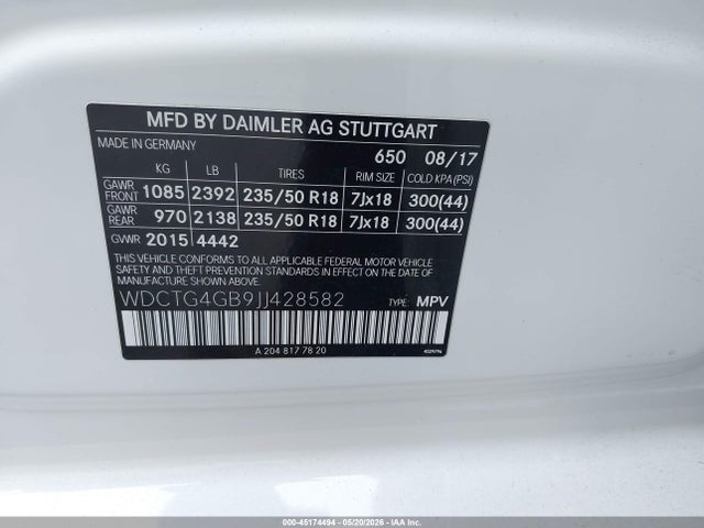 WDCTG4GB9JJ428582 Mercedes-Benz Gla 250 4matic