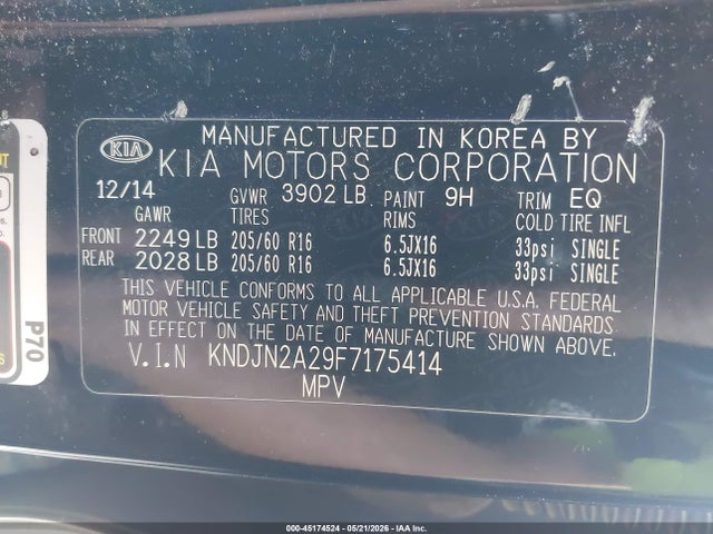 45174524 :رقم المزاد ، KNDJN2A29F7175414 vin ، 2015 Kia Soul مزاد بيع