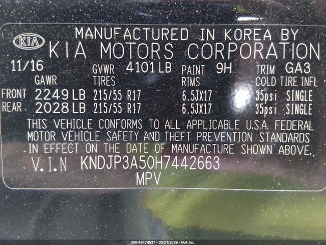 Aukcja sprzedaży 2017 Kia Soul +, vin: KNDJP3A50H7442663, numer aukcji: 45174537
