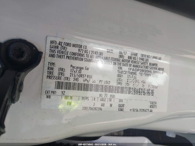 Продаж на аукціоні авто 2017 Ford Focus Sel, vin: 1FADP3M20HL309994, номер лоту: 45174543