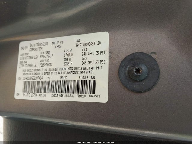 Продаж на аукціоні авто 2005 Dodge Ram 1500 Slt/laramie, vin: 1D7HU18D95S307494, номер лоту: 45174551