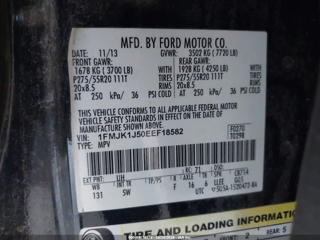 Продаж на аукціоні авто 2014 Ford Expedition El King Ranch, vin: 1FMJK1J50EEF18582, номер лоту: 45174576