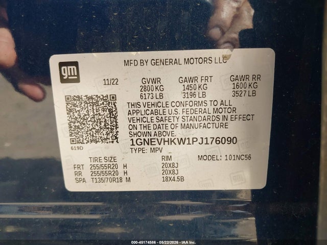 1GNEVHKW1PJ176090 Chevrolet Traverse Awd Lt Leather