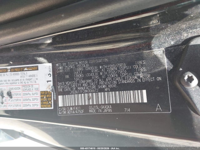 45174610 :رقم المزاد ، JTEBU11F28K006612 vin ، 2008 Toyota Fj Cruiser مزاد بيع