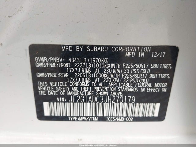 Продаж на аукціоні авто 2018 Subaru Crosstrek 2.0i Premium, vin: JF2GTADC3JH270179, номер лоту: 45174614