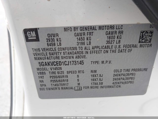 Aukcja sprzedaży 2012 Buick Enclave Leather, vin: 5GAKVCED1CJ173145, numer aukcji: 45174615