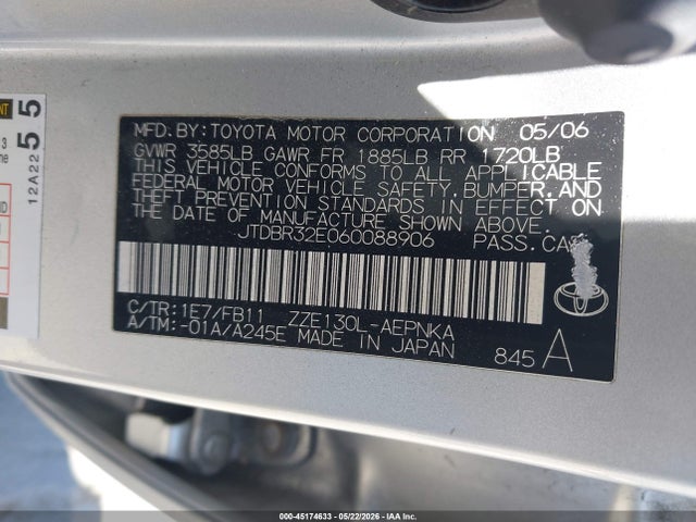 Продажа на аукционе авто 2006 Toyota Corolla Le, vin: JTDBR32E060088906, номер лота: 45174633
