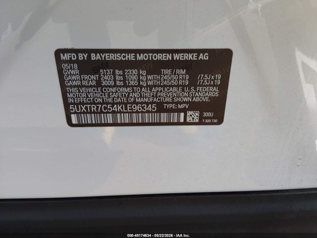 Продажа на аукционе авто 2019 Bmw X3 Sdrive30i, vin: 5UXTR7C54KLE96345, номер лота: 45174634