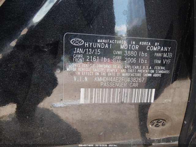 2015 Hyundai Elantra Se მანქანა იყიდება აუქციონზე, vin: KMHDH4AE2FU438267, აუქციონის ნომერი: 45174658