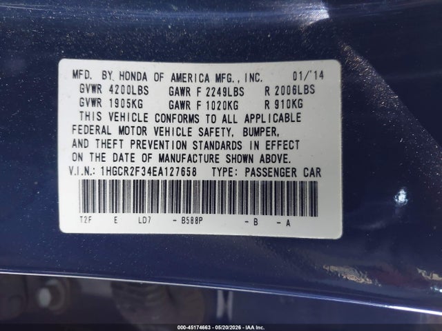 Honda ACCORD LX 2014 1HGCR2F34EA127658 Image 9