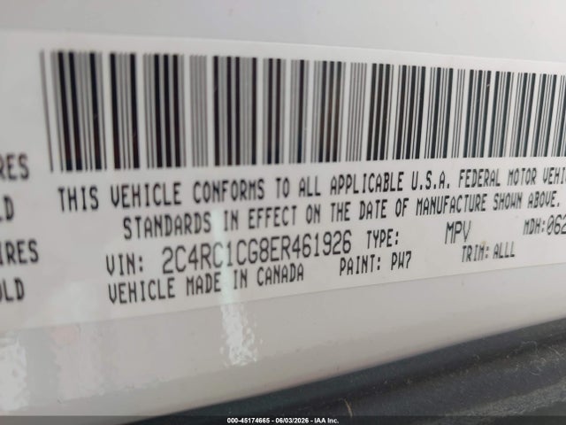 45174665 :رقم المزاد ، 2C4RC1CG8ER461926 vin ، 2014 Chrysler Town & Country Touring-l مزاد بيع