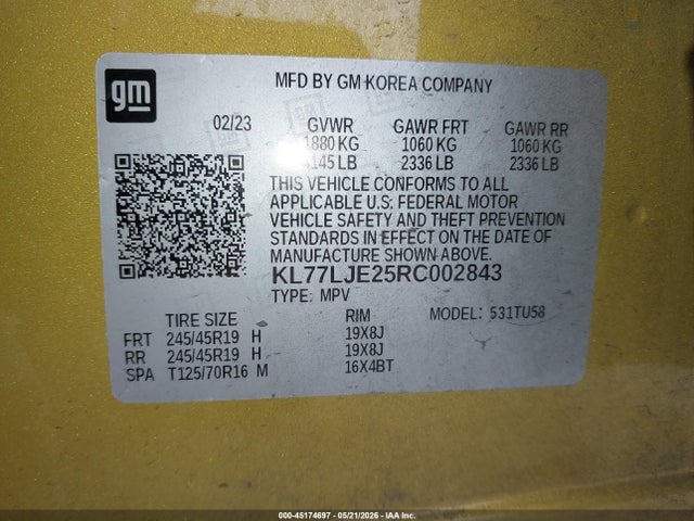 Aukcja sprzedaży 2024 Chevrolet Trax Fwd 2rs, vin: KL77LJE25RC002843, numer aukcji: 45174697