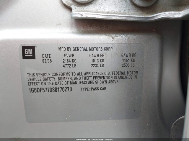 2008 Cadillac Cts Standard მანქანა იყიდება აუქციონზე, vin: 1G6DF577980176270, აუქციონის ნომერი: 45174723