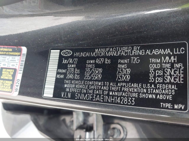 Продаж на аукціоні авто 2022 Hyundai Tucson Sel, vin: 5NMJF3AE1NH142833, номер лоту: 45174760