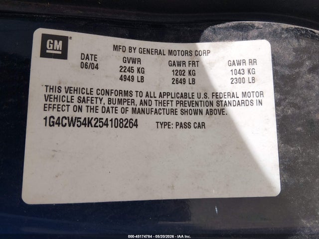 Aukcja sprzedaży 2005 Buick Park Avenue, vin: 1G4CW54K254108264, numer aukcji: 45174784