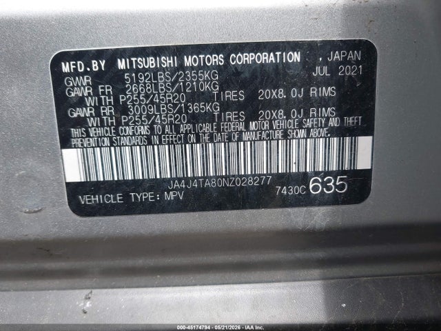 JA4J4TA80NZ028277 Mitsubishi Outlander Es 2.5 S-awc