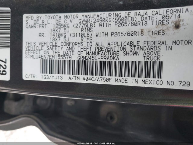 Aukcja sprzedaży 2014 Toyota Tacoma Base V6, vin: 3TMLU4EN7EM155579, numer aukcji: 45174839