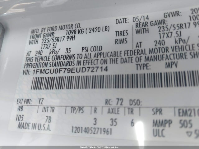 Ford ESCAPE S 2014 1FMCU0F79EUD72714 Image 9