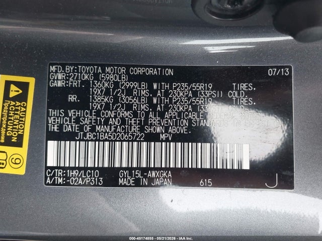 Продаж на аукціоні авто 2013 Lexus Rx 450h, vin: JTJBC1BA5D2065722, номер лоту: 45174855