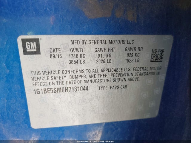 1G1BE5SM0H7131044 Chevrolet Cruze Lt Auto