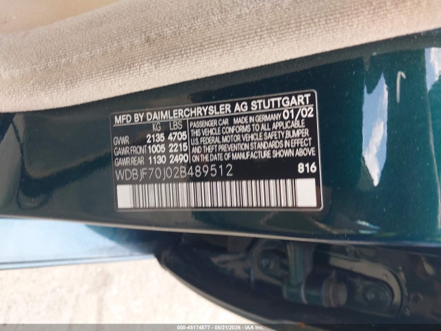 Aukcja sprzedaży 2002 Mercedes-benz E 430 Special Edition, vin: WDBJF70J02B489512, numer aukcji: 45174877