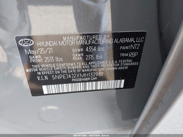 2021 Hyundai Sonata Sel Plus მანქანა იყიდება აუქციონზე, vin: 5NPEJ4J2XMH132962, აუქციონის ნომერი: 45174891