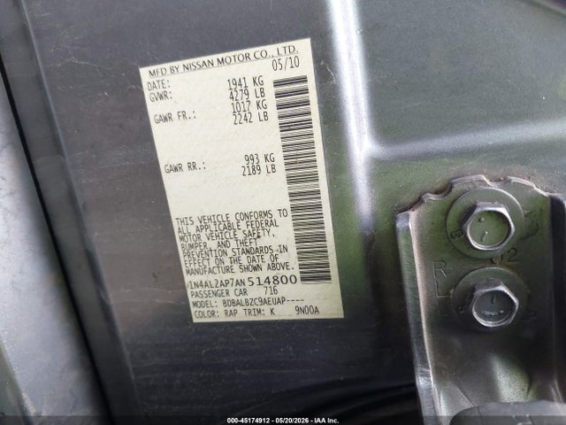 Aukcja sprzedaży 2010 Nissan Altima 2.5 S, vin: 1N4AL2AP7AN514800, numer aukcji: 45174912