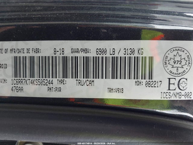 Aukcja sprzedaży 2019 Ram 1500 Classic St, vin: 1C6RR7KT4KS505244, numer aukcji: 45174914