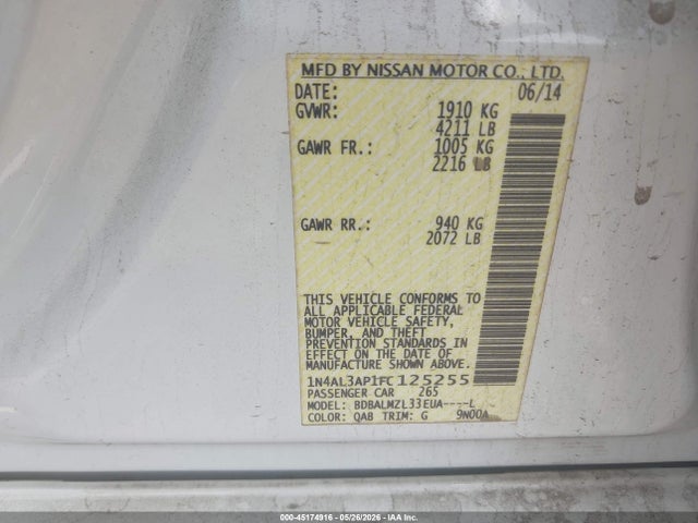 45174916 :رقم المزاد ، 1N4AL3AP1FC125255 vin ، 2015 Nissan Altima 2.5 Sv مزاد بيع