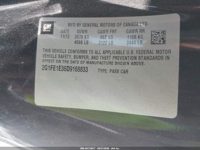 2013 Chevrolet Camaro 1ls მანქანა იყიდება აუქციონზე, vin: 2G1FE1E36D9168833, აუქციონის ნომერი: 45174917
