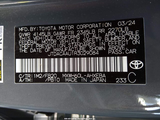 Продаж на аукціоні авто 2024 Toyota Prius Le, vin: JTDACAAU1R3029084, номер лоту: 45174918